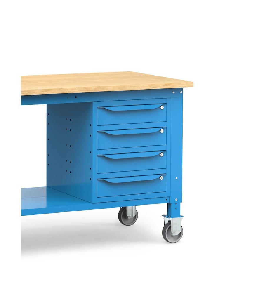 Banco lavoro con ruote e 4 cassetti, 200 cm, blu – foto 8