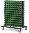 Carrello con 192 contenitori a bocca di lupo Picking Box Air verde traffico