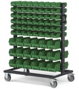Carrello con 132 contenitori a bocca di lupo Picking Box Air verde traffico