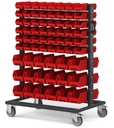 Carrello con 132 contenitori a bocca di lupo Picking Box Air rosso traffico
