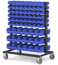 Carrello con 132 contenitori a bocca di lupo Picking Box Air blu cielo