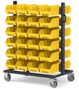 Carrello con 48 contenitori a bocca di lupo Picking Box Air giallo zinco