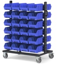 Carrello con 48 contenitori a bocca di lupo Picking Box Air blu cielo