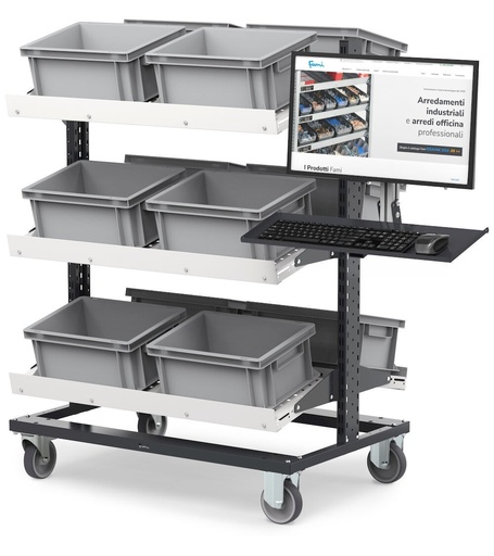 Chariot de préparation de commandes avec bras extensible pour écran et clavier