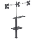 Supporto per 3 monitor da pavimento con porta tastiera e mensola