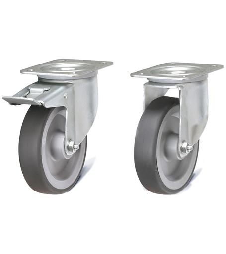 Kit of 4 non-marking synthetic rubber castors Ø 125 mm, for Master workbenches – Dark grey