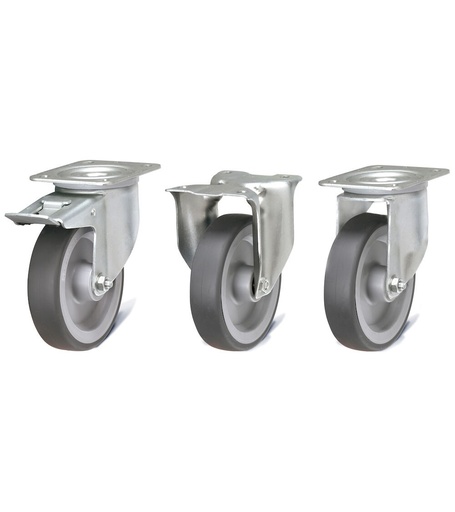 Kit of 6 non-marking synthetic rubber castors Ø 125 mm