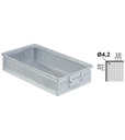 Cassetta metallica forata con maniglie, mis. 272-4A2, ⌀ foro 4,2 mm,  L480 x P315 x H105 mm