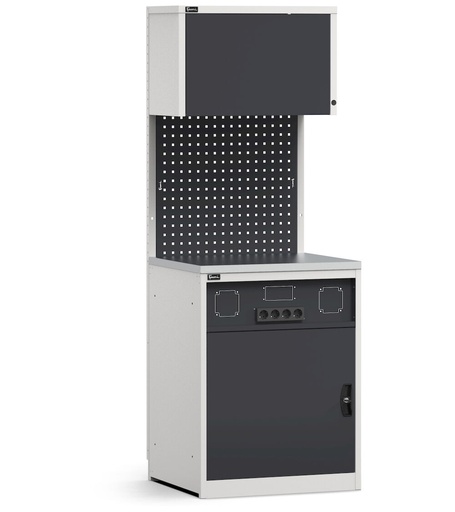 Module avec armoire technique, plateau en acier inoxydable – Gris clair + Gris anthracite (RAL 7035+7016) – 714 × 640 × 2000 mm
