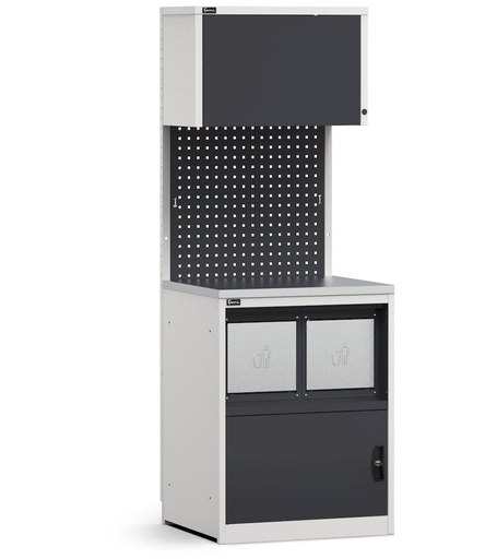 Modulo con armadio con vano rifiuti, top in acciaio inox – Grigio chiaro + Grigio antracite (RAL 7035+7016) – 714 × 640 × 2000 mm