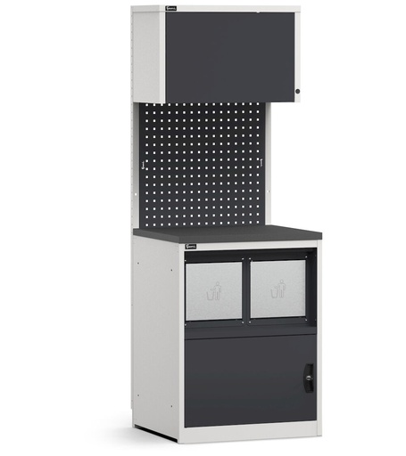 Modulo con armadio con vano rifiuti, top in acciaio gommato – Grigio chiaro + Grigio antracite (RAL 7035+7016) – 714 × 640 × 2000 mm