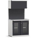 Modulo con armadio con ante scorrevoli fessurate in policarbonato, L 1020 mm – Grigio chiaro + Grigio antracite (RAL 7035+7016) – 1020 × 640 × 2000 mm