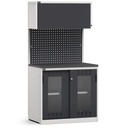 Modulo con armadio con ante scorrevoli fessurate in policarbonato, L 1020 mm – Grigio chiaro + Grigio antracite (RAL 7035+7016) – 1020 × 640 × 2000 mm
