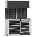 Modulo con cassettiera e carrello portautensili, L 1428 mm – Grigio chiaro + Grigio antracite (RAL 7035+7016) – 1428 × 640 × 2000 mm