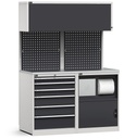 Modulo con cassettiera e armadio con vano rifiuti, L 1428 mm – Grigio chiaro + Grigio antracite (RAL 7035+7016) – 1428 × 640 × 2000 mm