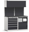 Modulo con cassettiera e armadio con vano rifiuti, L 1428 mm – Grigio chiaro + Grigio antracite (RAL 7035+7016) – 1428 × 640 × 2000 mm
