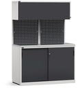 Modulo con armadio con ante scorrevoli, L 1428 mm – Grigio chiaro + Grigio antracite (RAL 7035+7016) – 1428 × 640 × 2000 mm
