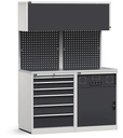 Modulo con cassettiera e armadio tecnico, L 1428 mm – Grigio chiaro + Grigio antracite (RAL 7035+7016) – 1428 × 640 × 2000 mm