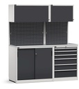 Modulo con cassettiera e armadio con ante scorrevoli, L 1734 mm – Grigio chiaro + Grigio antracite (RAL 7035+7016) – 1734 × 640 × 2000 mm