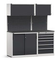 Modulo con cassettiera e armadio con ante scorrevoli, L 1734 mm – Grigio chiaro + Grigio antracite (RAL 7035+7016) – 1734 × 640 × 2000 mm