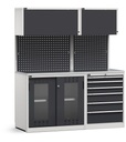 Modulo con cassettiera e armadio con ante scorrevoli fessurate in policarbonato, L 1734 mm – Grigio chiaro + Grigio antracite (RAL 7035+7016) – 1734 × 640 × 2000 mm