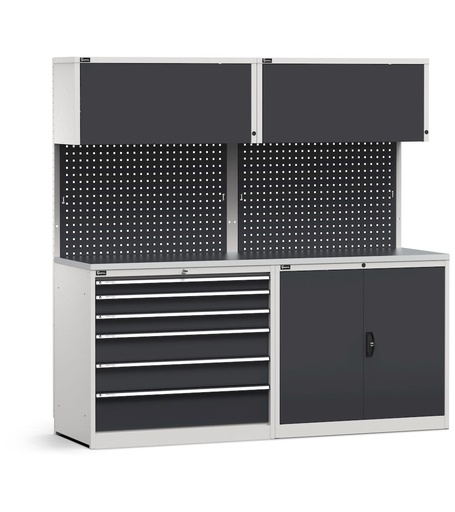 Modulo con cassettiera e armadio, top in acciaio inox – Grigio chiaro + Grigio antracite (RAL 7035+7016) – 2040 × 640 × 2000 mm