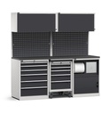 Modulo con cassettiera, carrello porta utensili e armadio con vano rifiuti, L 2040 mm – Grigio chiaro + Grigio antracite (RAL 7035+7016) – 2040 × 640 × 2000 mm