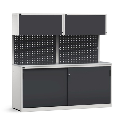 Module avec armoire à portes coulissantes, plateau en acier inoxydable – Gris clair + Gris anthracite (RAL 7035+7016) – 2040 × 640 × 2000 mm