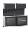 Modulo con armadio con ante scorrevoli fessurate in policarbonato, L 2040 mm – Grigio chiaro + Grigio antracite (RAL 7035+7016) – 2040 × 640 × 2000 mm