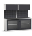 Modulo con armadio con ante scorrevoli fessurate in policarbonato, L 2040 mm – Grigio chiaro + Grigio antracite (RAL 7035+7016) – 2040 × 640 × 2000 mm