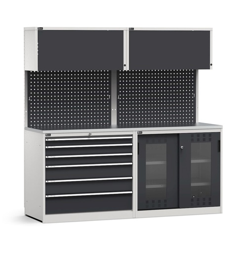 Modulo con cassettiera e armadio con Iron Team Electric, top in acciaio inox – Grigio chiaro + Grigio antracite (RAL 7035+7016) – 2040 × 640 × 2000 mm