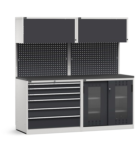 Modulo con cassettiera e armadio con Iron Team Electric, top in acciaio gommato – Grigio chiaro + Grigio antracite (RAL 7035+7016) – 2040 × 640 × 2000 mm