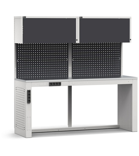 Module d'établi, plateau en acier inoxydable – Gris clair + Gris anthracite (RAL 7035+7016) – 2040 × 640 × 2000 mm