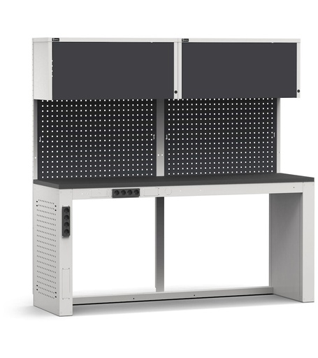 Module d'établi, plateau en acier caoutchouté – Gris clair + Gris anthracite (RAL 7035+7016) – 2040 × 640 × 2000 mm