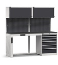 Modulo banco da lavoro con cassettiera, L 2040 mm – Grigio chiaro + Grigio antracite (RAL 7035+7016) – 2040 × 640 × 2000 mm