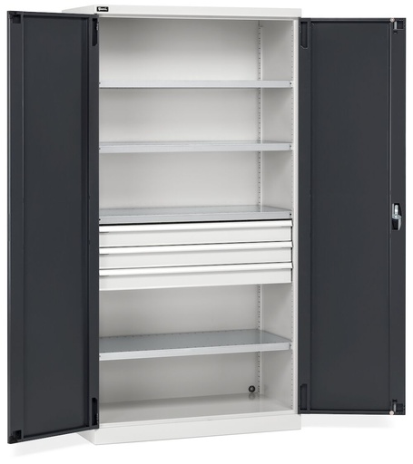 Armadio da officina con porte a battente e cassetti, L 1023 mm