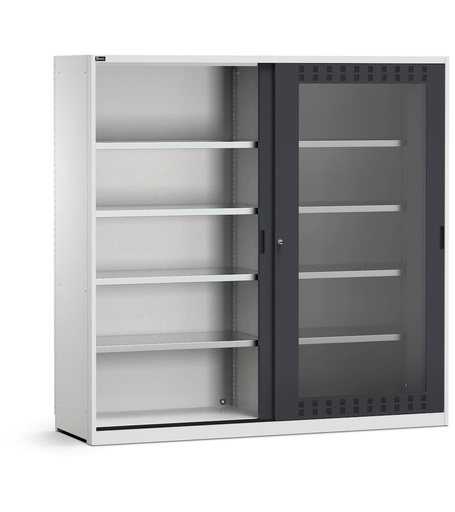 Armadio da officina con porte scorrevoli fessurate in policarbonato e paratia divisoria, L 2040 mm