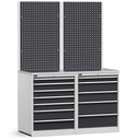 Composizione con parete attrezzata per arredo officina – Grigio chiaro + Grigio antracite (RAL 7035+7016) – 1428 × 640 × 2000 mm