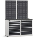 Composizione con parete attrezzata per arredo officina – Grigio chiaro + Grigio antracite (RAL 7035+7016) – 1428 × 640 × 2000 mm