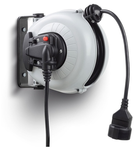 Enrollador eléctrico con enchufe Schuko, An130 x P225 x Al180 mm
