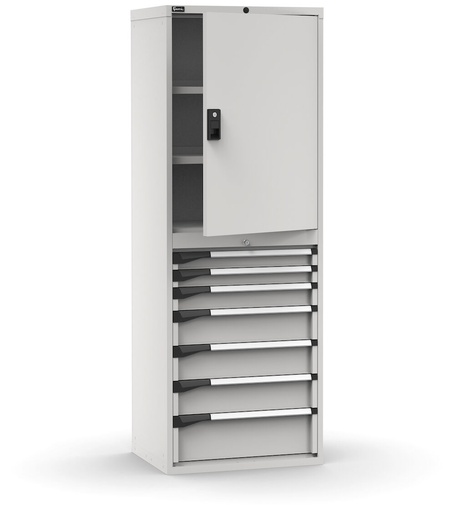 Master drawer cabinet with door and 7 drawers 2xPR 2x75 1x100 3x150 1x200 – H 2000 mm