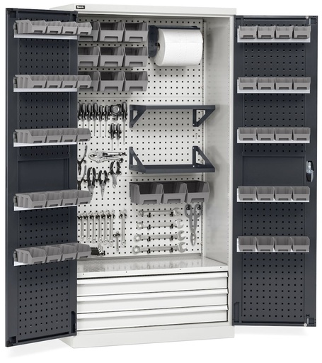 Armario portaherramientas con puertas batientes y accesorios, An1023 x P555 x Al2000 mm
