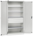 Armadio industriale con 2 porte, 4 ripiani, 3 cassetti, L1023 x P555 x H2000 mm