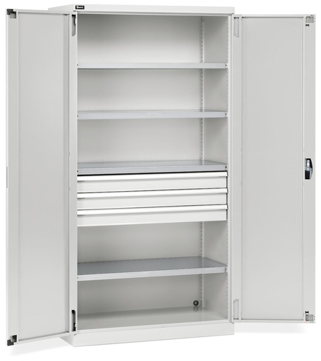Armario industrial con 2 puertas, 4 estantes, 3 cajones, An1023 x P555 x Al2000 mm