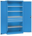 Armadio per magazzino e officina con 2 ante, 4 ripiani, 3 cassetti, L1023 x P555 x H2000 mm