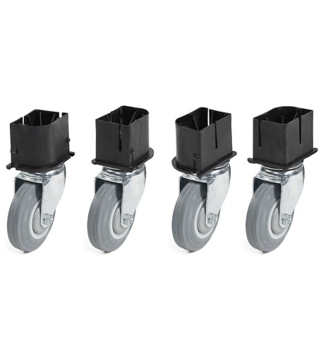 Kit of 4 standard rubber swivel castors for containers 1200 x 800 mm, Ø 125 mm, 200 kg