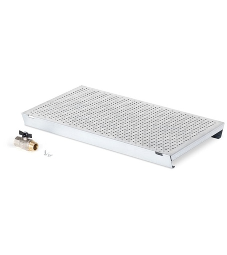 Robinet frontal pour la vidange des liquides résiduels, L685 x P388 x H25 mm