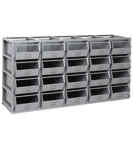 Estantería monobloque para pequeñas piezas con 20 cubetas de metal talla 4, An1765 x P500 x Al885 mm