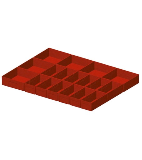 Set of 18 plastic divider boxes for drawers with H 50 mm, 36×27 EH