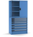 Armadio portautensili con porte a 7 cassetti, 3 piani regolabili, L1020 x P573 x H2000 mm – Blu (RAL 5012) – 1020 × 573 × 2000 mm